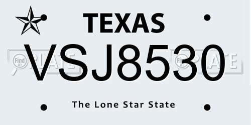 VSJ8530 Texas License Plate