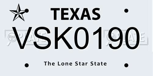 VSK0190 Texas License Plate