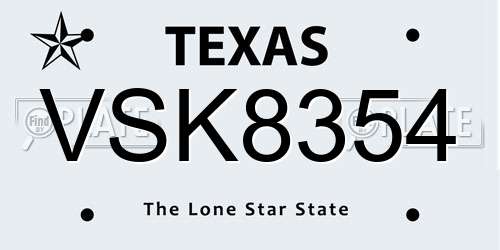 VSK8354 Texas License Plate