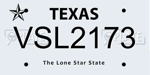 VSL2173 Texas License Plate