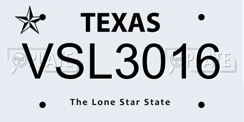 VSL3016 Texas License Plate