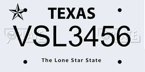 VSL3456 Texas License Plate