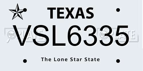 VSL6335 Texas License Plate