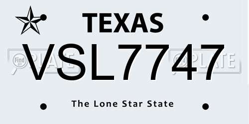 VSL7747 Texas License Plate