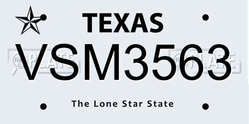 VSM3563 Texas License Plate