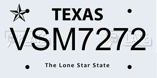 VSM7272 Texas License Plate
