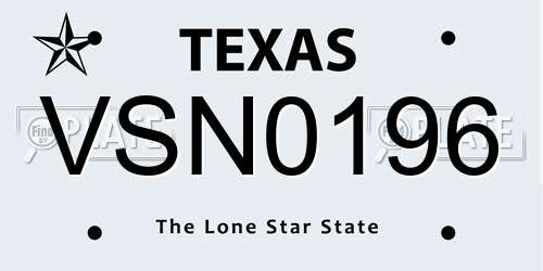 VSN0196 Texas License Plate