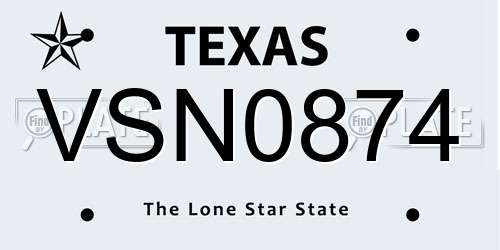 VSN0874 Texas License Plate