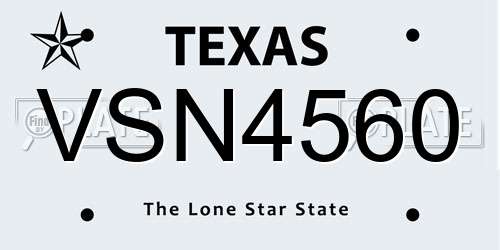 VSN4560 Texas License Plate