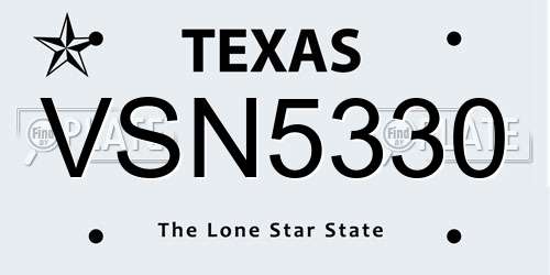 VSN5330 Texas License Plate