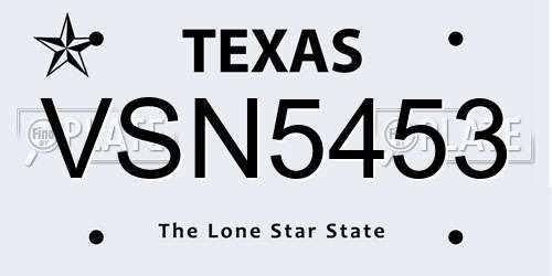 VSN5453 Texas License Plate