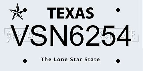 VSN6254 Texas License Plate