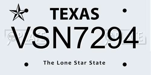 VSN7294 Texas License Plate