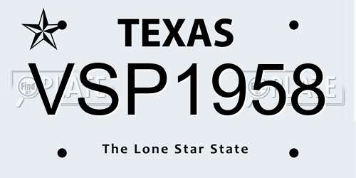 VSP1958 Texas License Plate