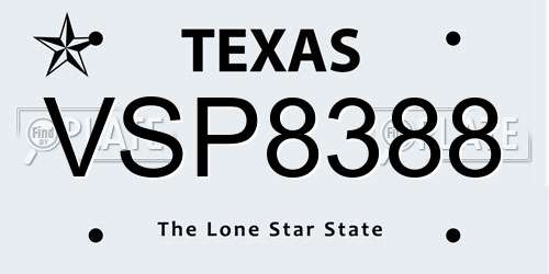 VSP8388 Texas License Plate