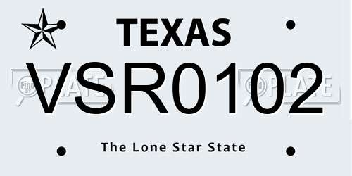 VSR0102 Texas License Plate