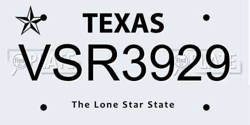VSR3929 Texas License Plate