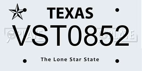 VST0852 Texas License Plate