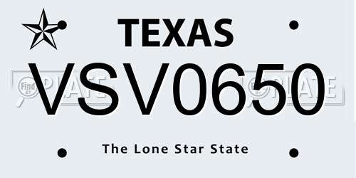 VSV0650 Texas License Plate