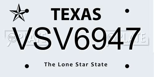 VSV6947 Texas License Plate