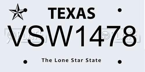VSW1478 Texas License Plate