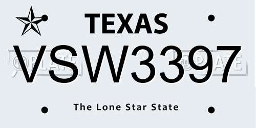 VSW3397 Texas License Plate