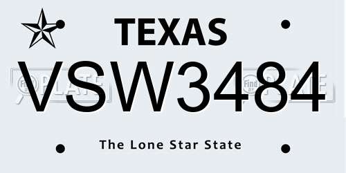 VSW3484 Texas License Plate