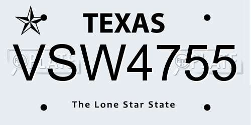 VSW4755 Texas License Plate