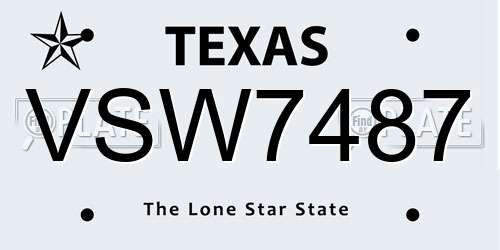 VSW7487 Texas License Plate