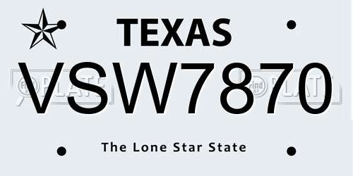 VSW7870 Texas License Plate