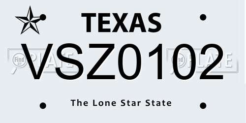 VSZ0102 Texas License Plate