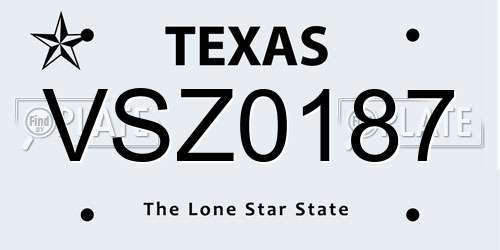 VSZ0187 Texas License Plate