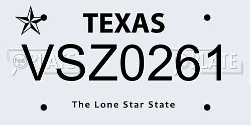 VSZ0261 Texas License Plate
