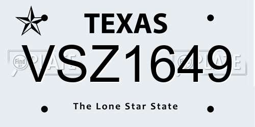 VSZ1649 Texas License Plate