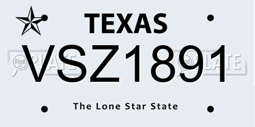 VSZ1891 Texas License Plate