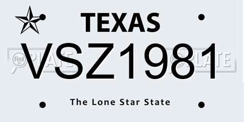 VSZ1981 Texas License Plate