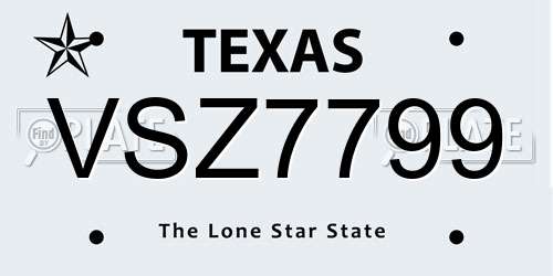 VSZ7799 Texas License Plate