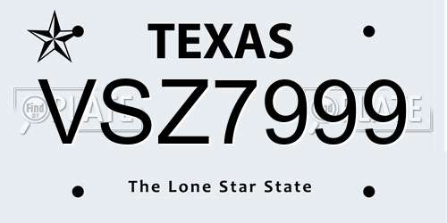 VSZ7999 Texas License Plate