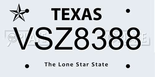 VSZ8388 Texas License Plate
