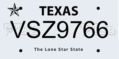 VSZ9766 Texas License Plate