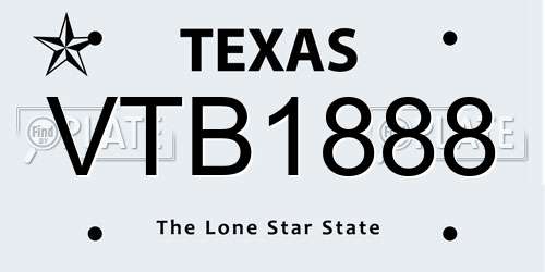 VTB1888 Texas License Plate