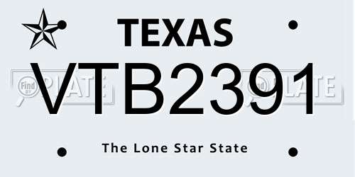VTB2391 Texas License Plate