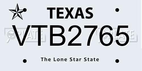 VTB2765 Texas License Plate