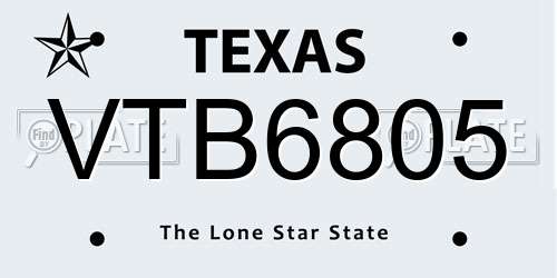 VTB6805 Texas License Plate