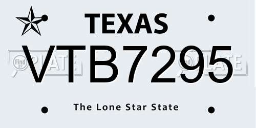 VTB7295 Texas License Plate