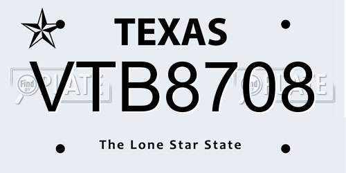 VTB8708 Texas License Plate