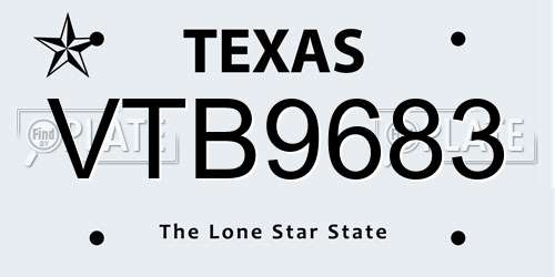 VTB9683 Texas License Plate