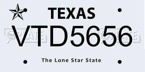VTD5656 Texas License Plate