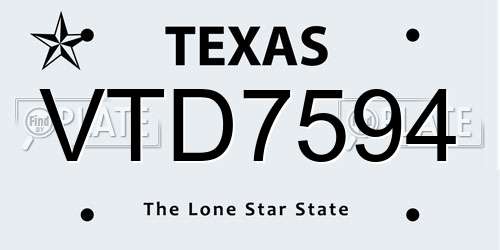 VTD7594 Texas License Plate