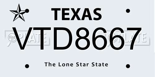 VTD8667 Texas License Plate